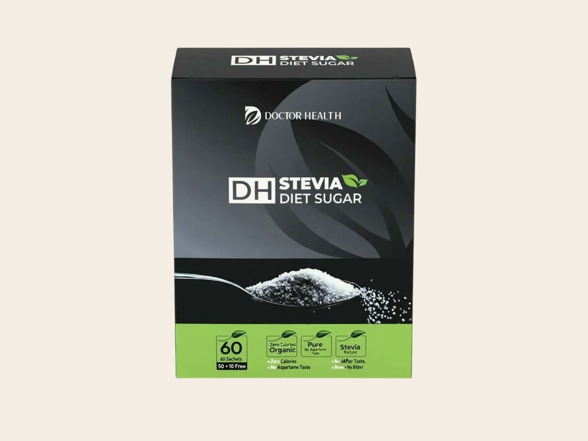 DH Stevia diet sugar carton, sixty sachets