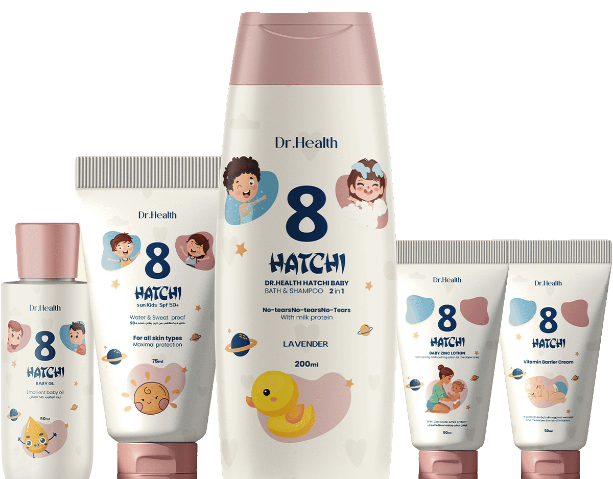 The HATCHI baby range: emollient baby oil, Sun Kids SPF 50+, bath and shampoo 2 in 1 in lavender, baby zinc lotion and vitamin barrier cream