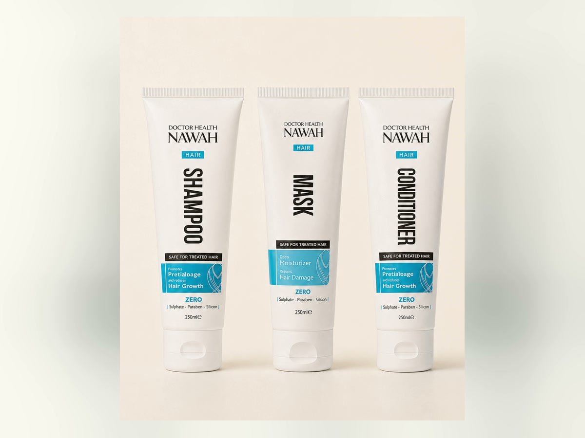 NAWAH shampoo, mask and conditioner tubes