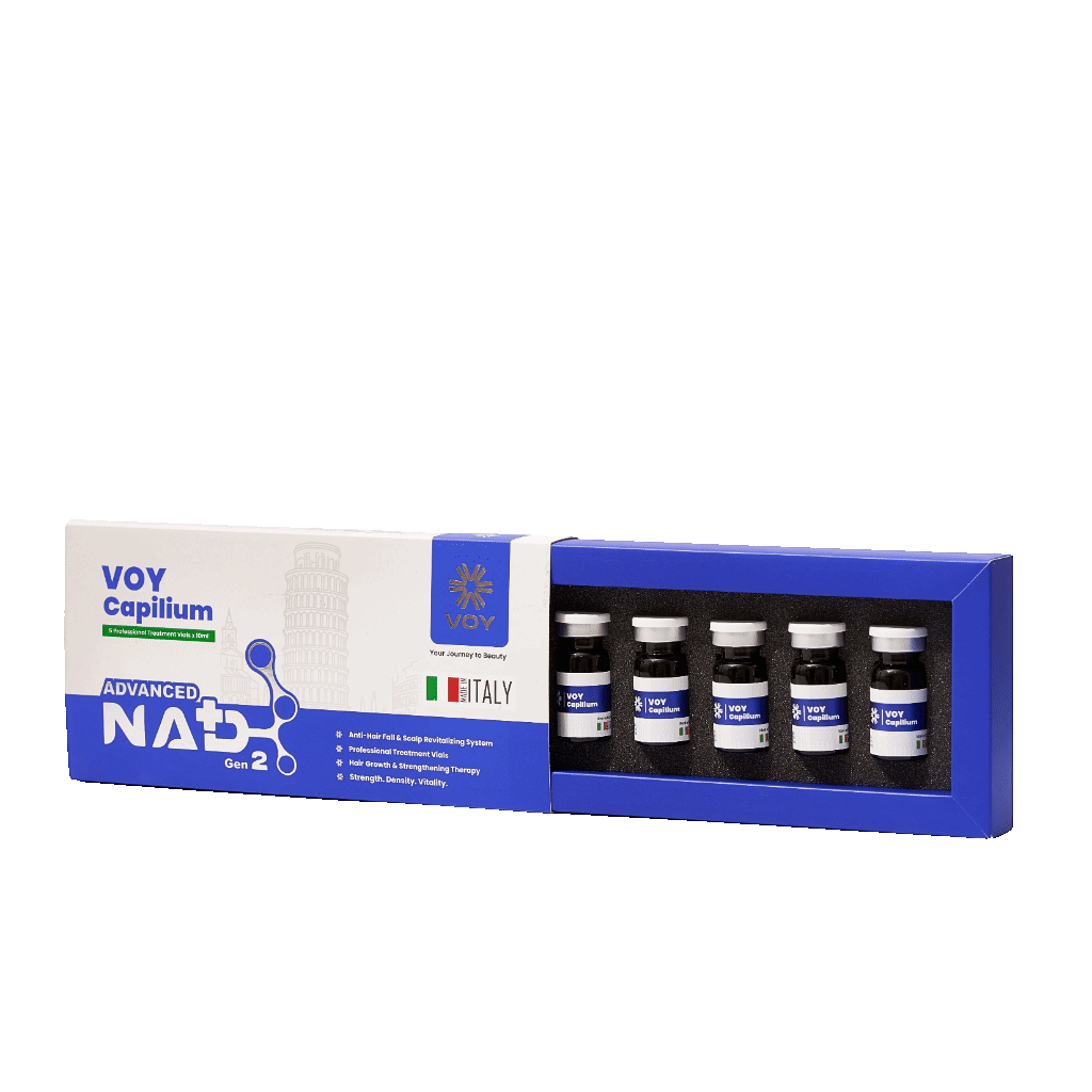 VOY Capilium, five professional treatment vials with Advanced NAD+ Gen 2, made in Italy